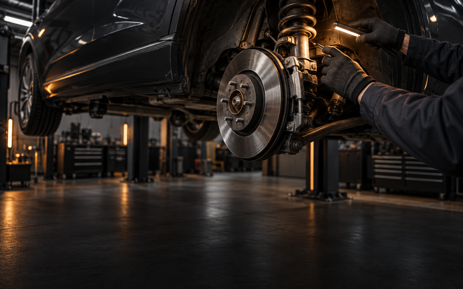 Technician providing supporting mechanical care for a vehicle